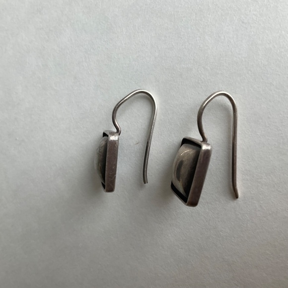 925 Sterling Silver Square Domed Pierced Earrings Drop - Picture 4 of 8